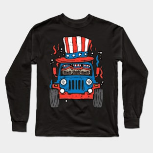 Pugs Monster Truck Us Flag 4Th Of July Fourth Toddler Boys Long Sleeve T-Shirt